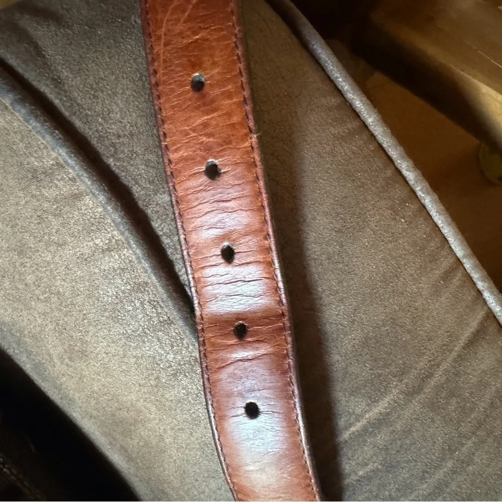 Cole Haan brown rustic stitch leather belt Size 34 Crafted in England